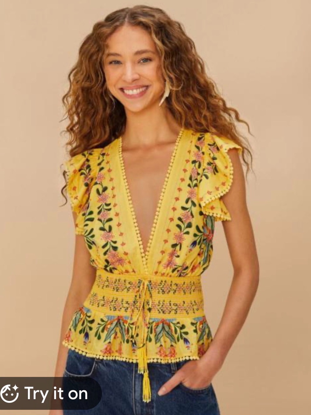 FARM Rio Delicate Flowers Top Yellow NWT - Picture 5 of 5
